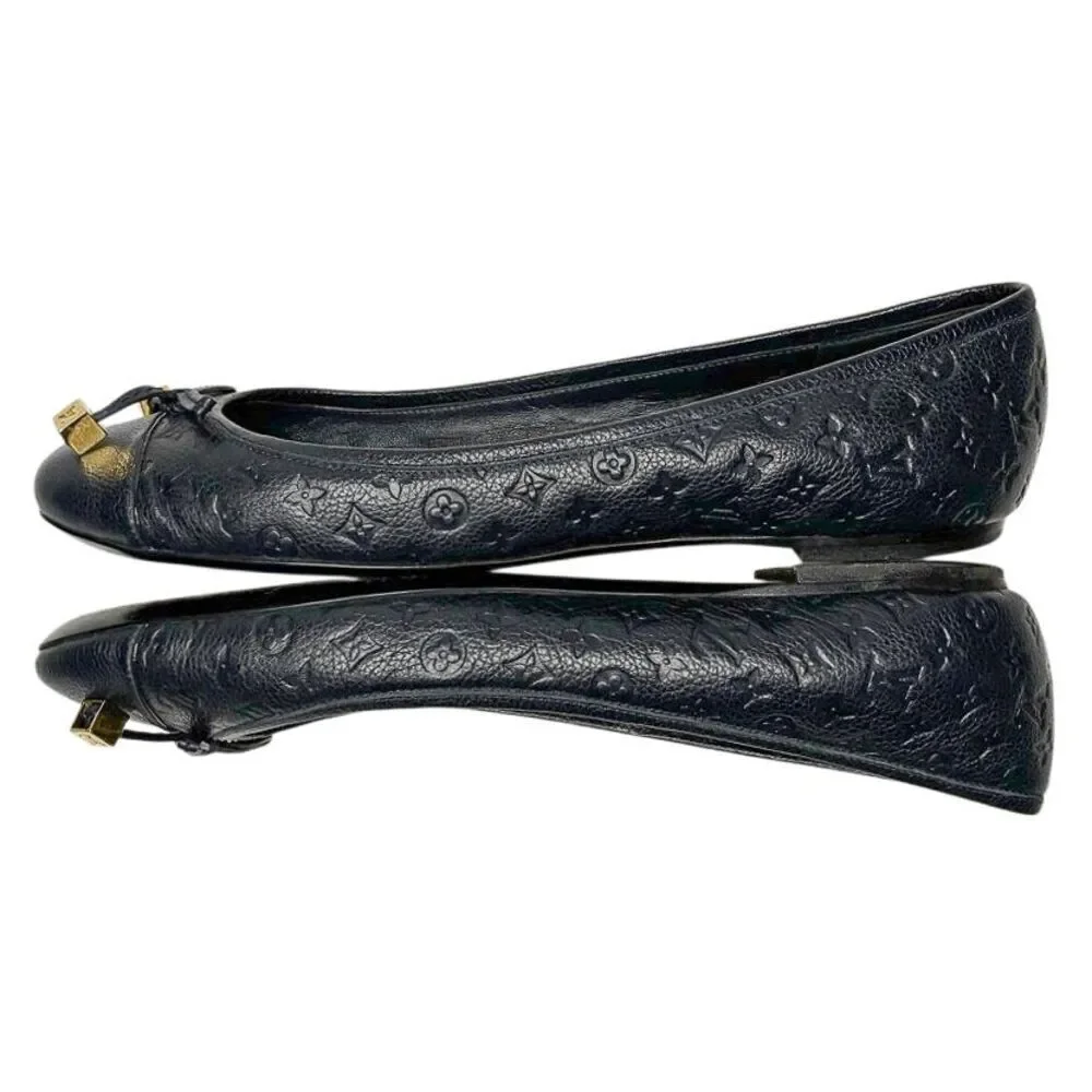 Louis Vuitton Debbie Monogram Cap Toe Bow Ballet Flats Navy Blue Leather EU 38